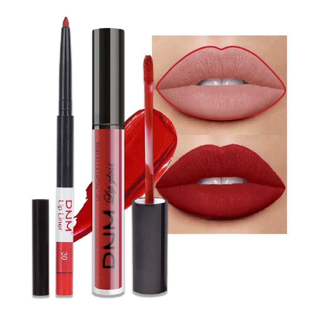 evpct 2Pcs Dark Oxblood Red Matte Lip Liner and Lipstick Combo Lip Gloss Stains Pencil Makeup Set