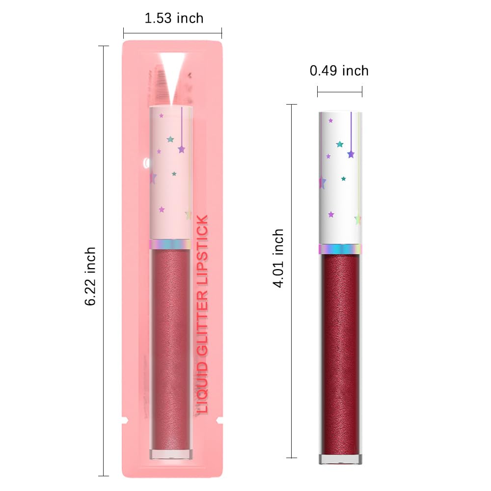 evpct 1Pcs Dark Red Metallic Shimmer Glitter Lip Gloss Liquid Lipstick Long Lasting Waterproof 24