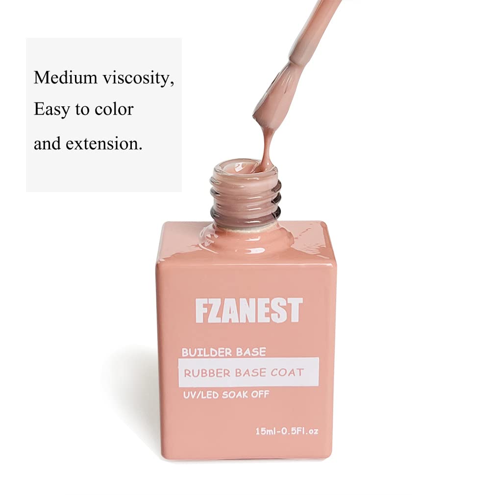 FZANEST Nude Rubber Nail Base Gel Polish, Builder Bottle Nail Strengthener Self-level Extension