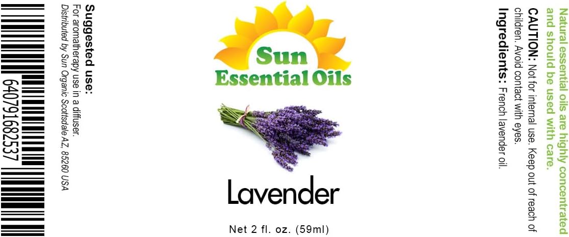 Sun Essential Oil - Lavender Essential Oil 2 oz (59 ml) for Diffuser, Humidifier, Skin