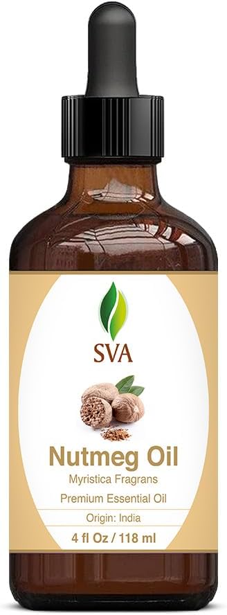 SVA Nutmeg Essential Oil – 4 Fl Oz – 100% Natural Nutmeg Oil - for Diffuser, Hair Care, Face, Skin