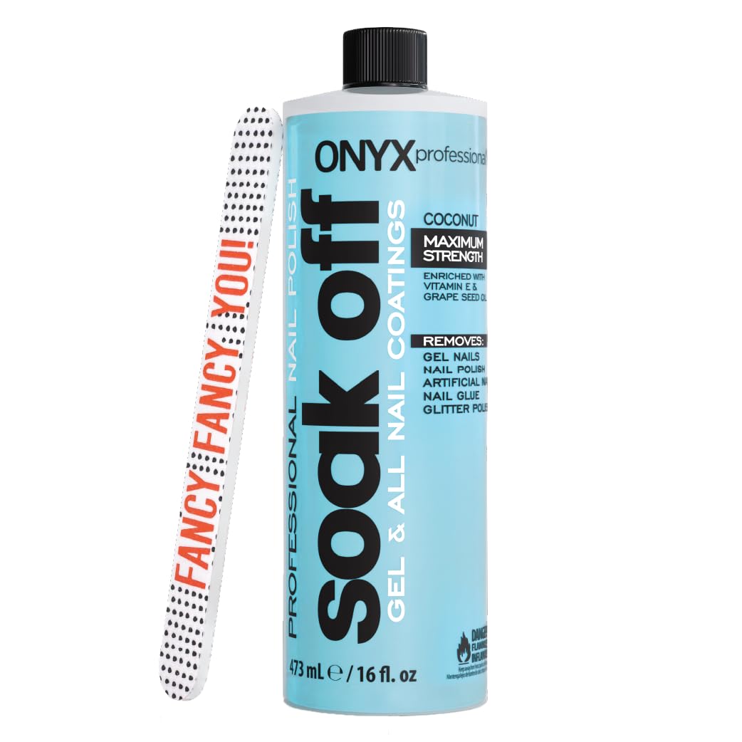 Onyx Professional Coconut Scented Nail Polish Remover with Nail File, 16 oz, Maximum Strength Soak