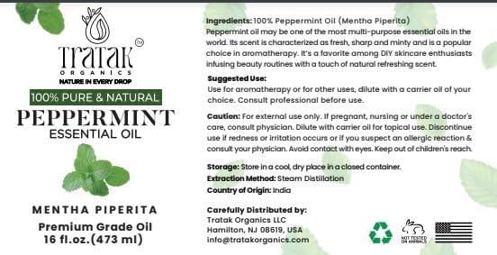 Peppermint Piperita Essential Oil - 100% Pure, Uncut and Natural Oil,16 fl oz - Undiluted Essential
