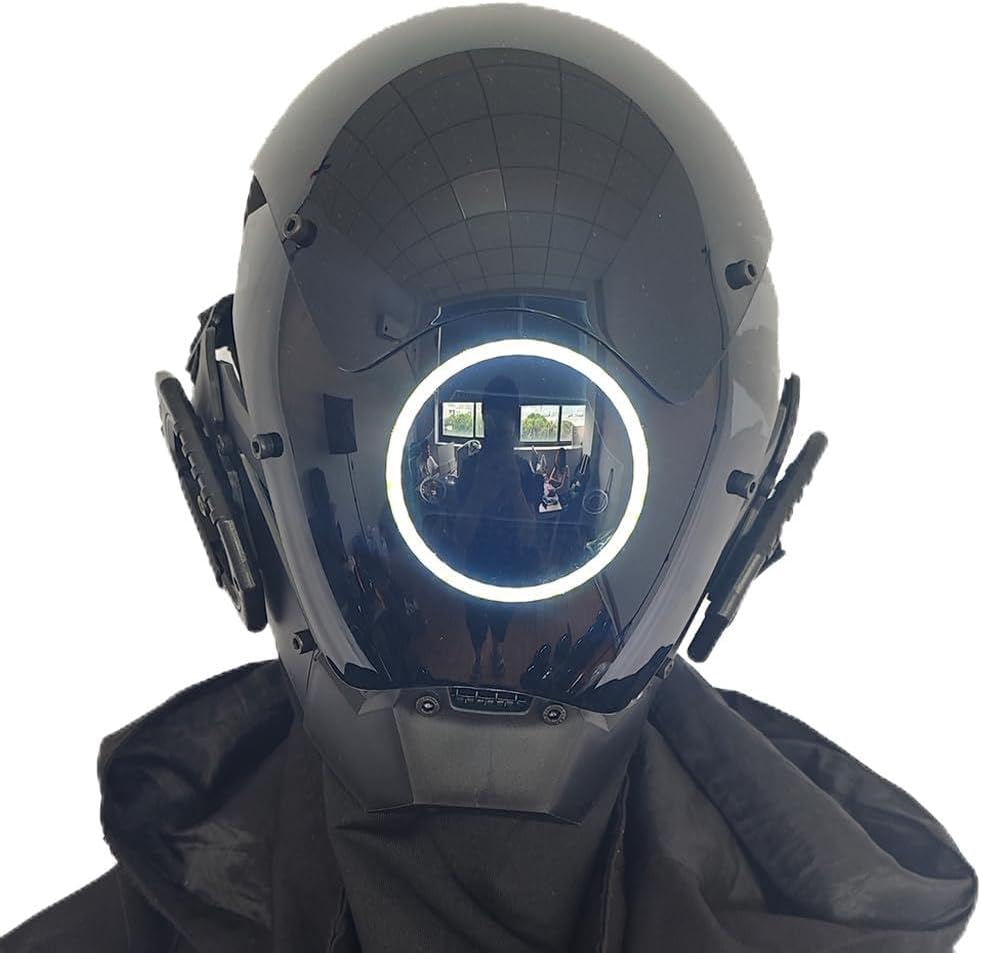 KYEDAY Punk Mask Cosplay for Men, LED Round Light Mask for Women Cosplay Halloween Fit Party Music