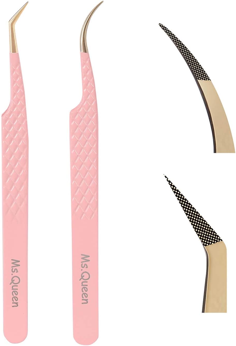 Ms.Queen Volume Lash Tweezers Set,2Pcs Fiber Tip 45 Degree Volume and Curved Isolation Eyelash