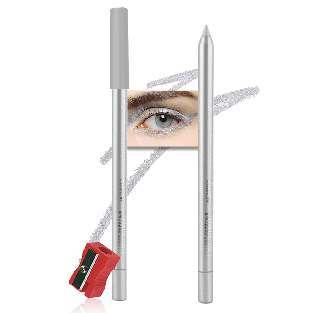 Kaely Gel Eyeliner Pencil for Women, Silver Eye Liner Waterproof Smudge Proof with Sharpener