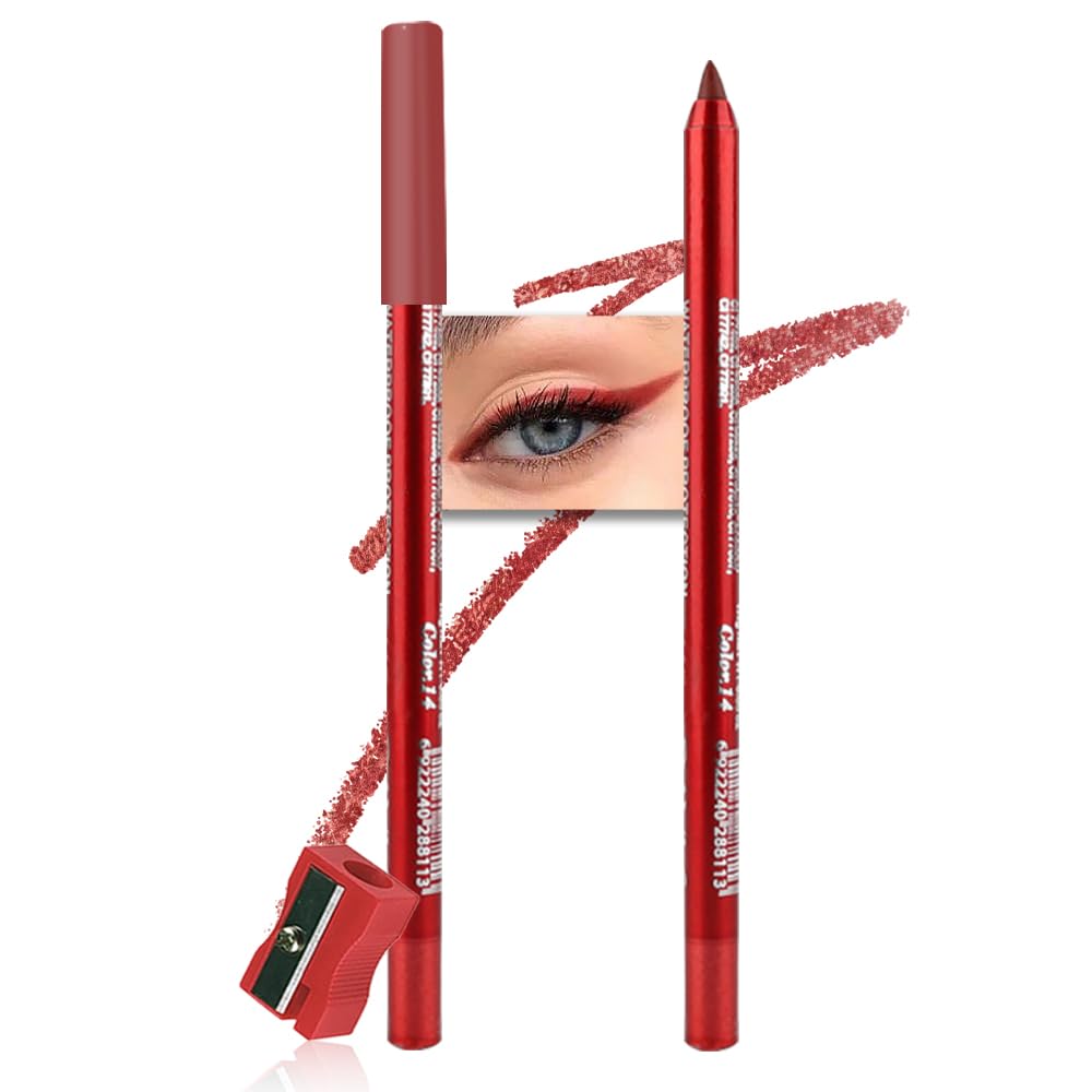 Kaely Gel Eyeliner Pencil for Women, Brick Red Eye Liner Waterproof Smudge Proof with Sharpener