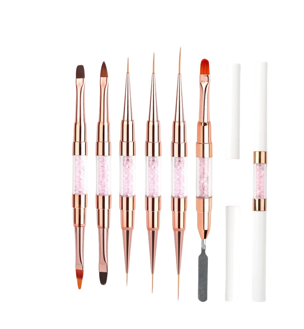 6pcs Double-Ended Nail Art Brushes Set - Professional Nail Design Tools for Acrylic & Gel Nails Gel