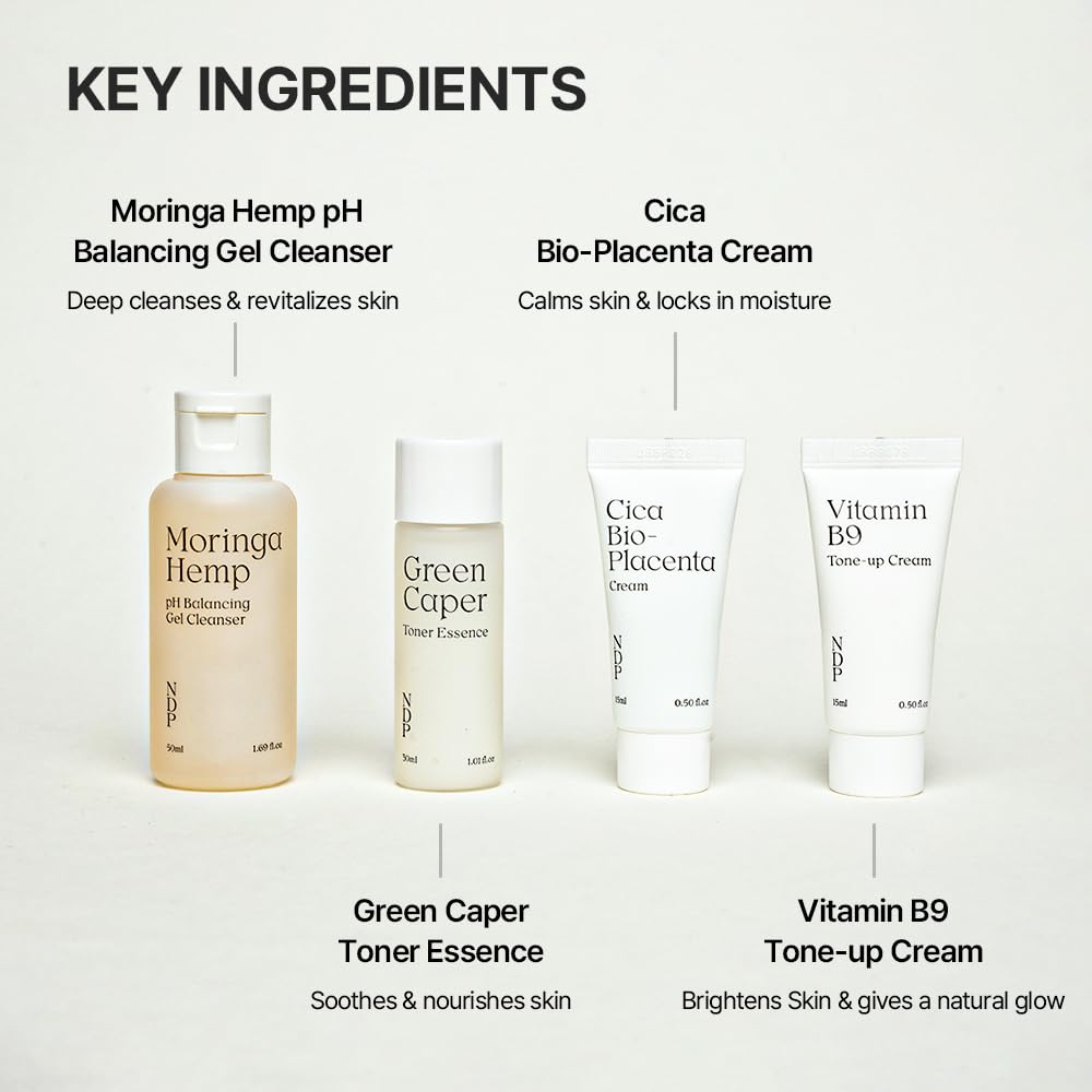 Travel Kit - Mini Travel Size Skincare Essentials - Moringa Hemp Gel Cleanser, Green Caper Toner