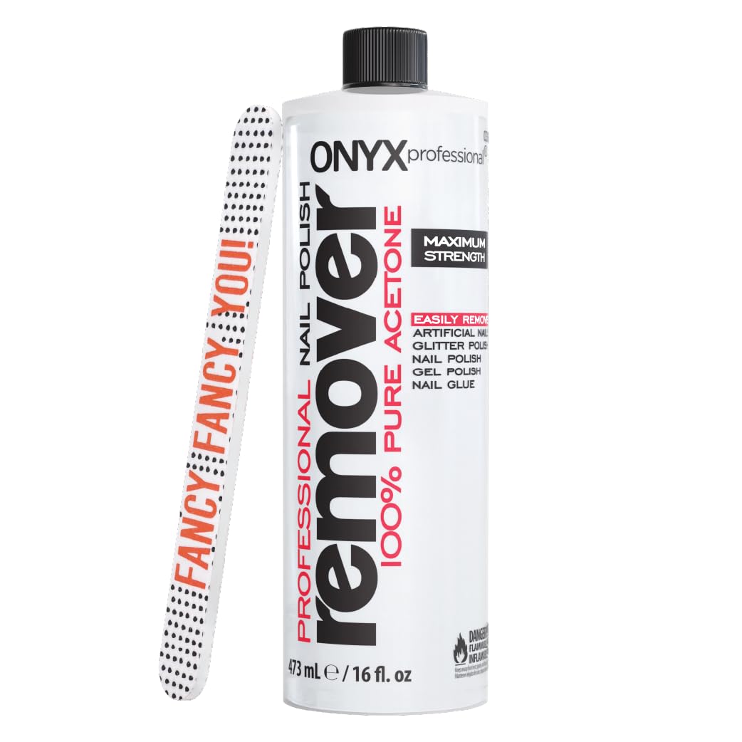 Onyx Professional 100% Pure Acetone Nail Polish Remover Kit with 7 inch Nail File, 16 fl oz - Made