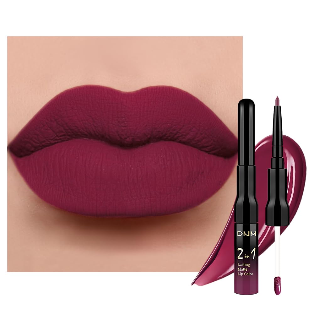evpct 1Pcs Dark Plum Purple Matte Lip Liner and Liquid Lipstick Stain Makeup Set for women, Plum