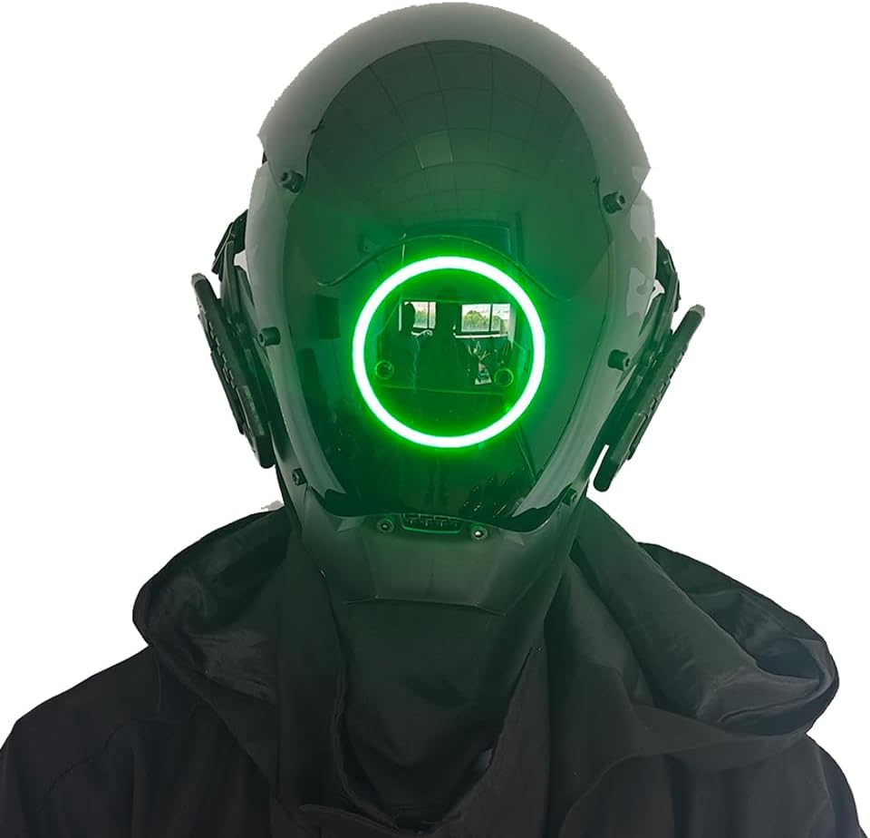 KYEDAY Punk Mask Cosplay for Men, LED Round Light Mask for Women Cosplay Halloween Fit Party Music