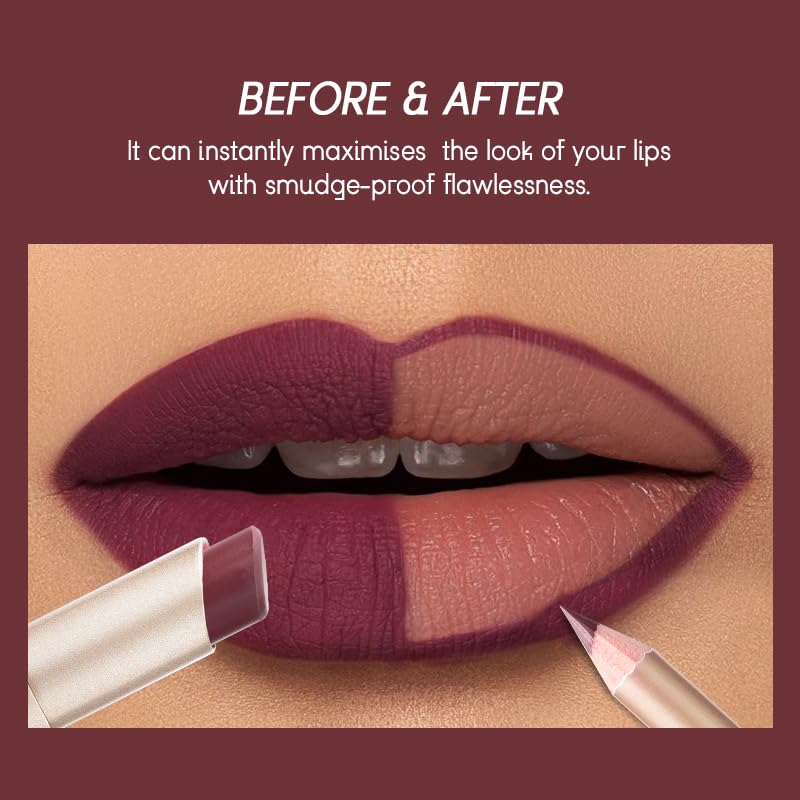 USHAS 2 in 1 Waterproof Lipstick and Lip Liner Combo Set for Women - Long Lasting Matte Pen With