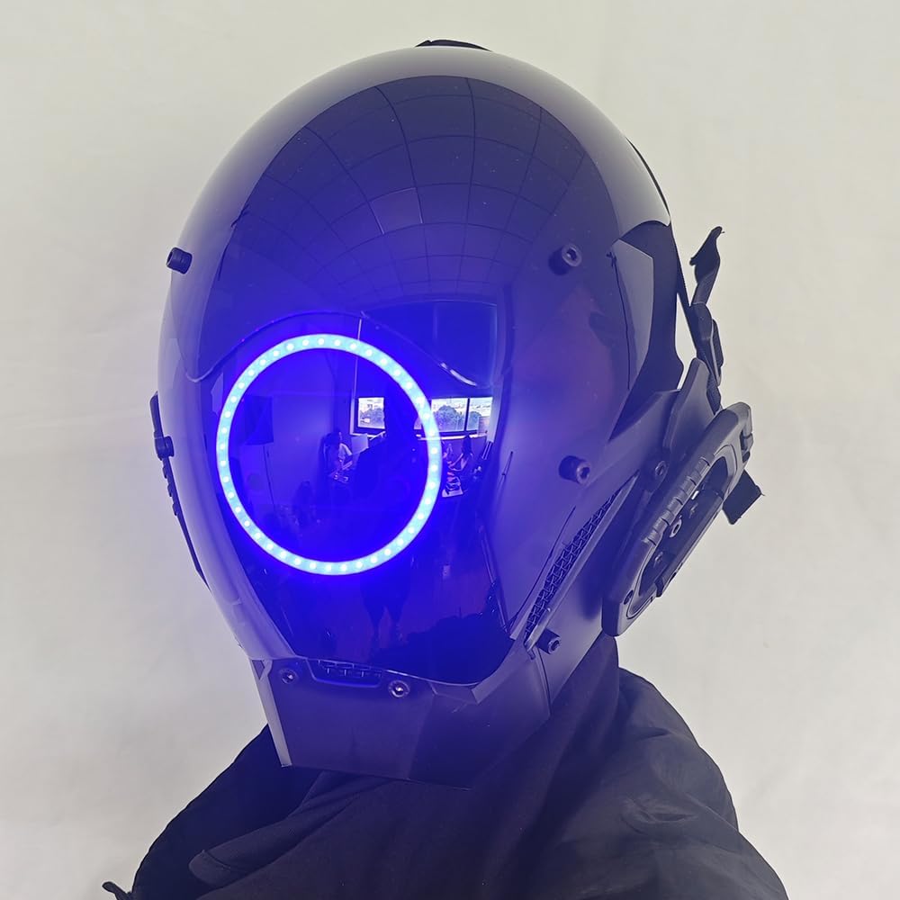 KYEDAY Punk Mask Cosplay for Men, LED Round Light Mask for Women Cosplay Halloween Fit Party Music