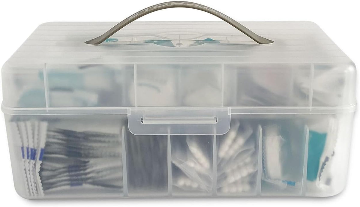 Large Bandage Organizer with Lid, Plastic 2 Tiers Container for Home Medicine Cabinet, Office