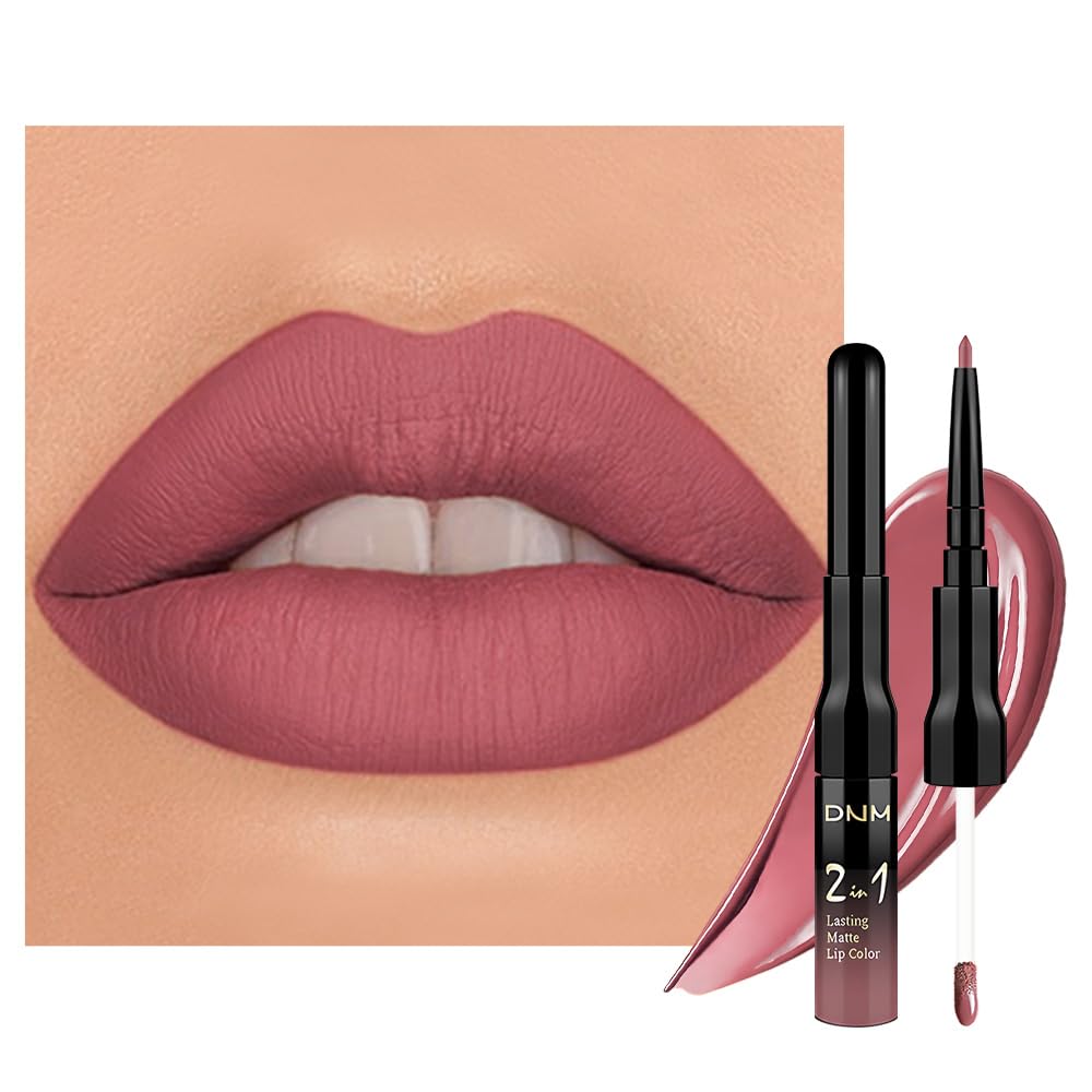 evpct 1Pcs Antique Rose Matte Lip Liner and Liquid Lipstick Stain Makeup Set for women, Nude Pink
