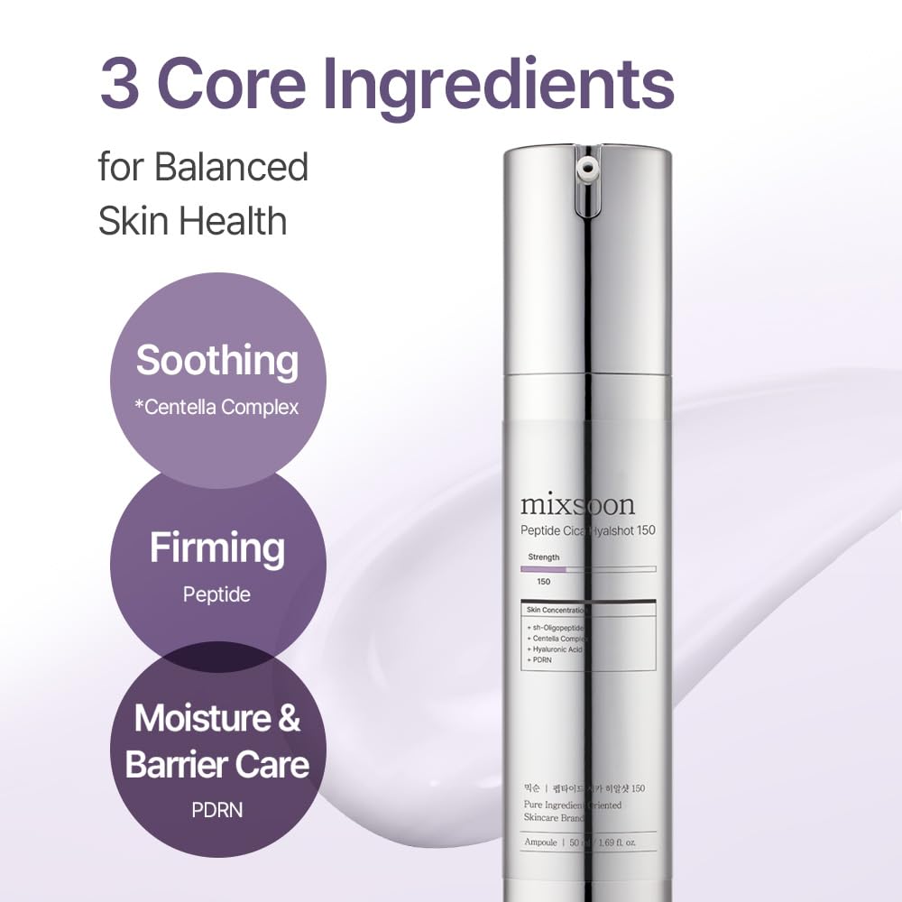 mixsoon Peptide Cica Hyalshot 150, 1.69 Fl. Oz / 50ml Centella Asiatica, Hyaluronic Acid for