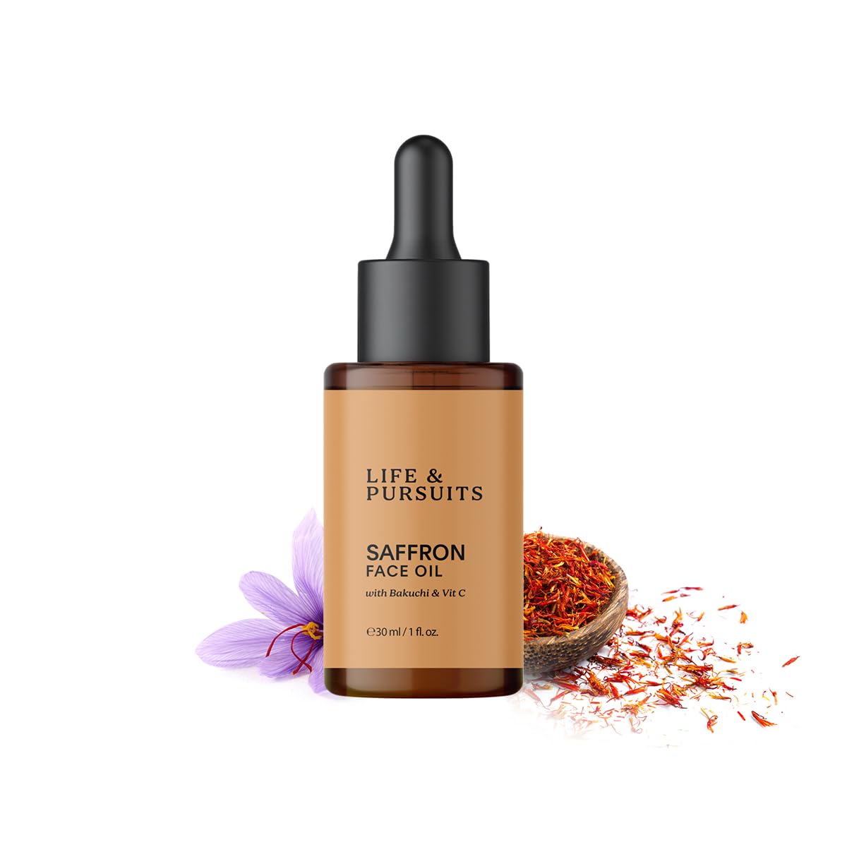 Life & Pursuits Saffron Face Oil 1 Fl Oz with Kashmir Saffron, Bakuchi, Vitamin C for Face