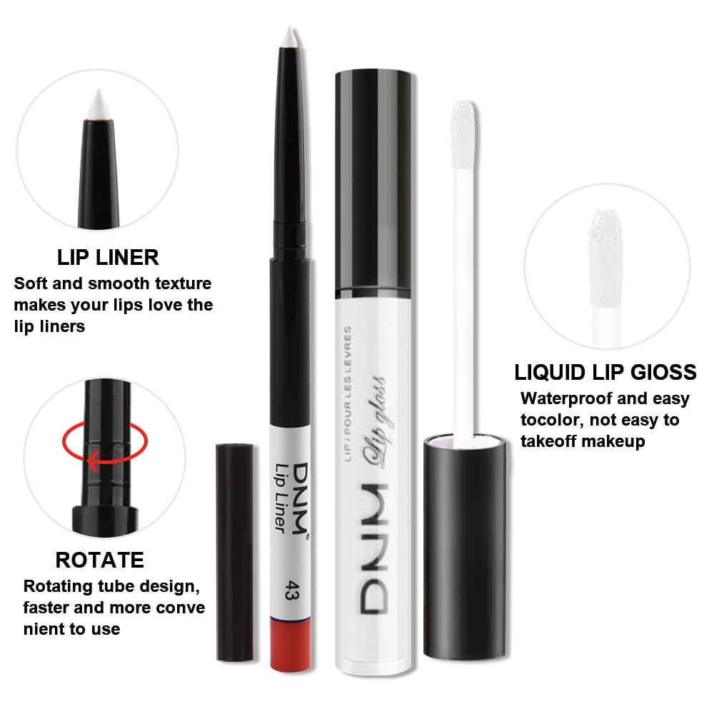 evpct 2Pcs White Matte Liquid Lipstick Lip Gloss Stain and Retractable Lip Liner Makeup Set for