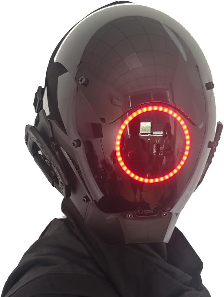 KYEDAY Punk Mask Cosplay for Men, LED Round Light Mask for Women Cosplay Halloween Fit Party Music