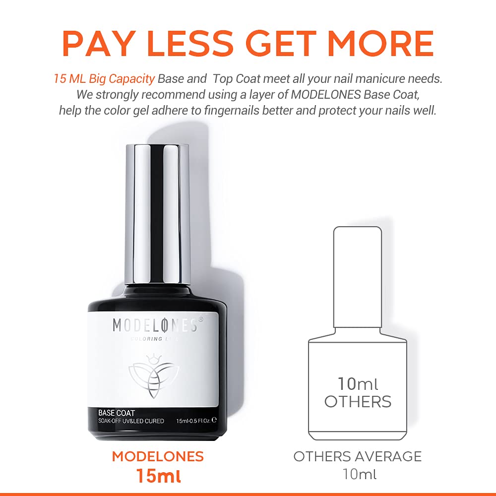modelones Gel Nail Polish Base Coat, 2025 Upgraded Formula Clear High Glossy Gel Base coat Soak Off