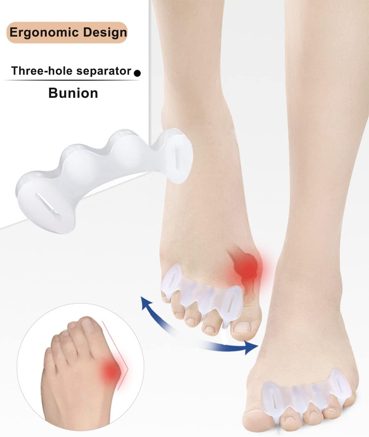 2Pairs Toe Separators Toe Spacers for Women Men to Correct Bunion, Relieve Feet Pain, Foot