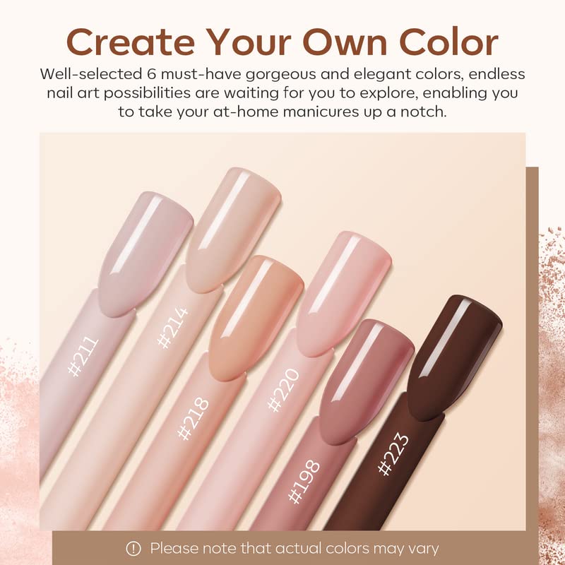 Modelones Acrylic Powder 6 Colors Acrylic Nail Powder Kit Skin Tones Brown Neutral Milky Daily