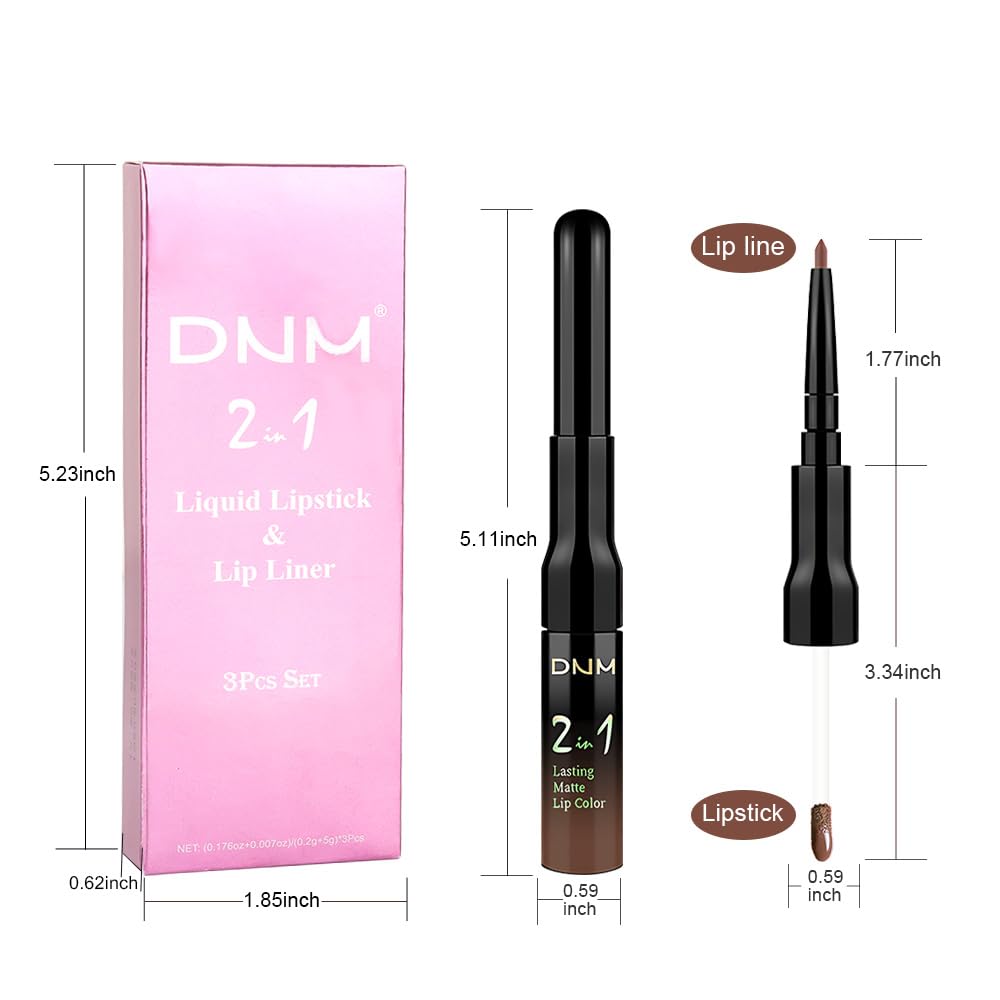 evpct 3Pcs Pale Neutral True Nude Matte Lip Liner & Liquid Lipstick Stain Makeup Set for Women, Lip