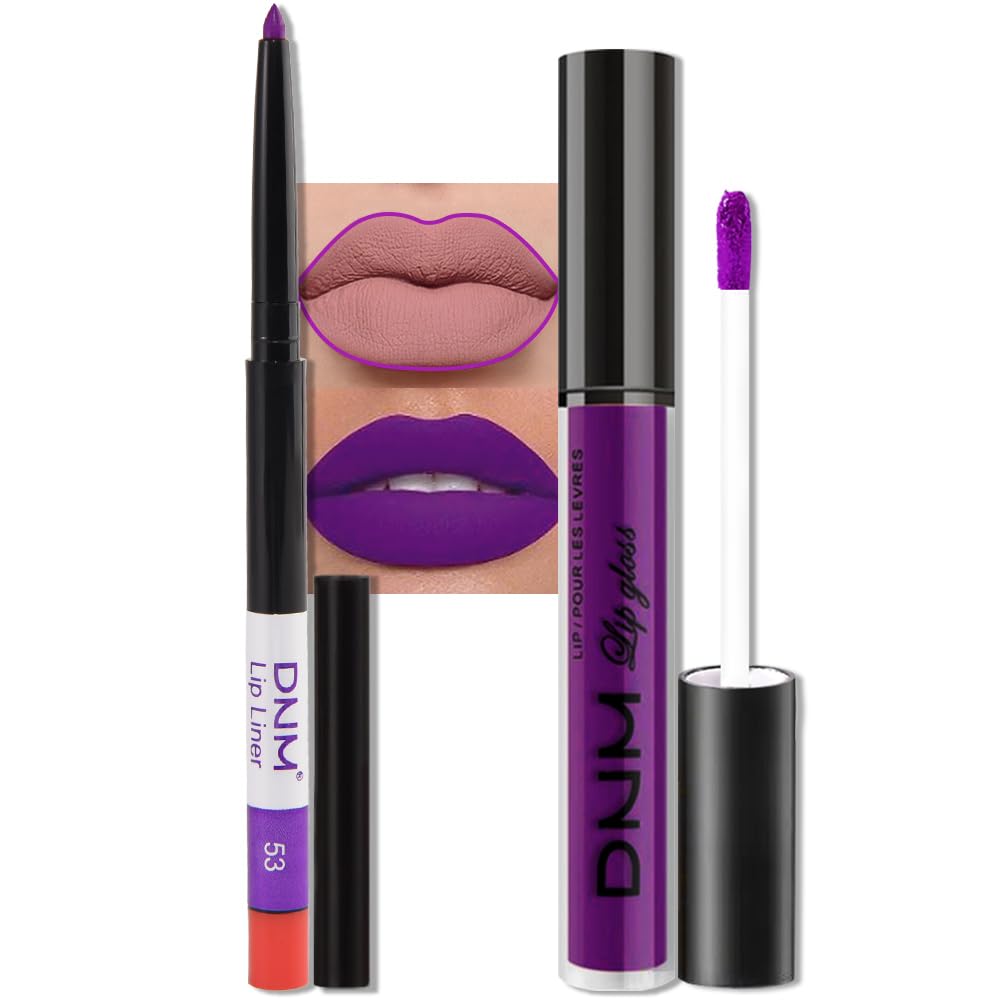 evpct 2Pcs Lavender Purple Matte Liquid Lipstick Lip Gloss Stain and Retractable Lip Liner Makeup