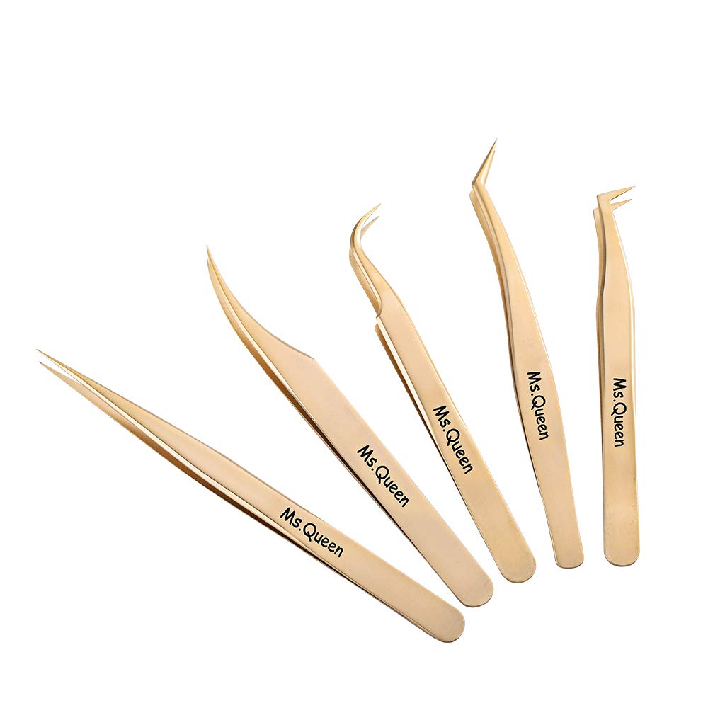 Ms.Queen Eyelash Extension Tweezers Set-Precision Tweezers for 2D-6D Volume&Individual False Lashes