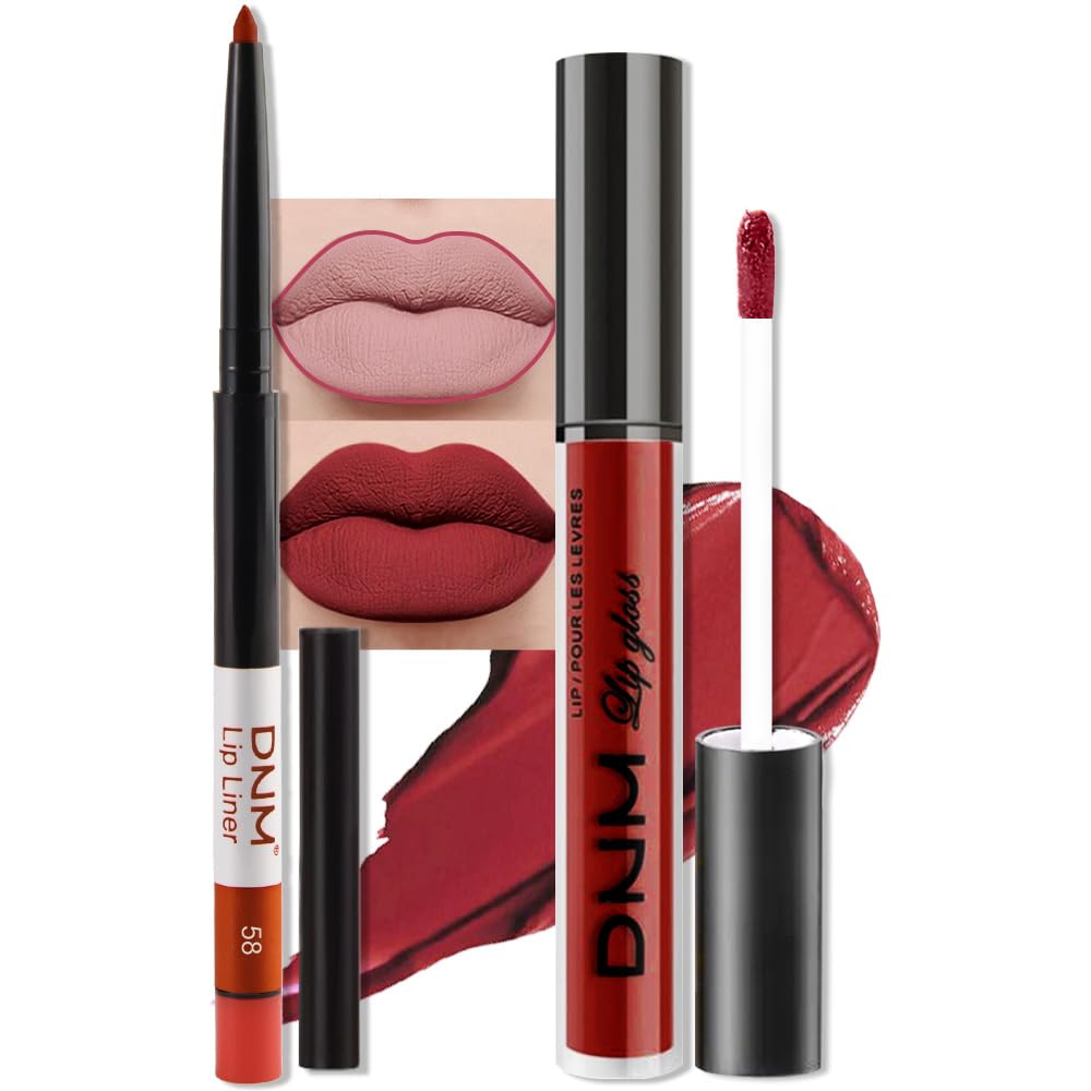 evpct 2Pcs Ruby Red Matte Lip Liner and Lipstick Combo Set for Women, Ruby Red Lip Combo Set Liquid
