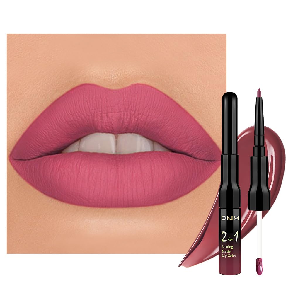 evpct 1Pcs Hot Mauve Matte Lip Liner & Liquid Lipstick Stain Makeup Set for Women, Hot Mauve Lip