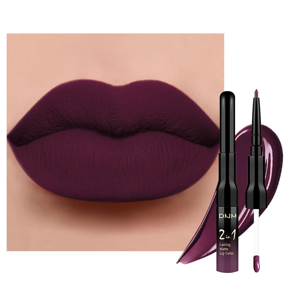 evpct 1Pcs Dark Purple Plum Matte Lip Liner and Liquid Lipstick Stain Makeup Set for women, Purple