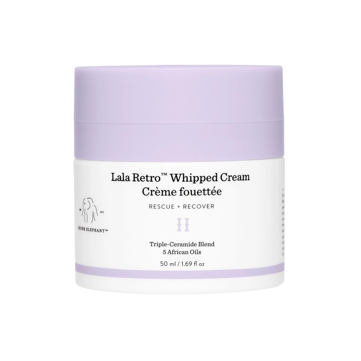 Drunk Elephant Lala Retro Whipped Cream - 50 ml/1.69 fl oz - Ceramide Moisturizer - Clean Clinical
