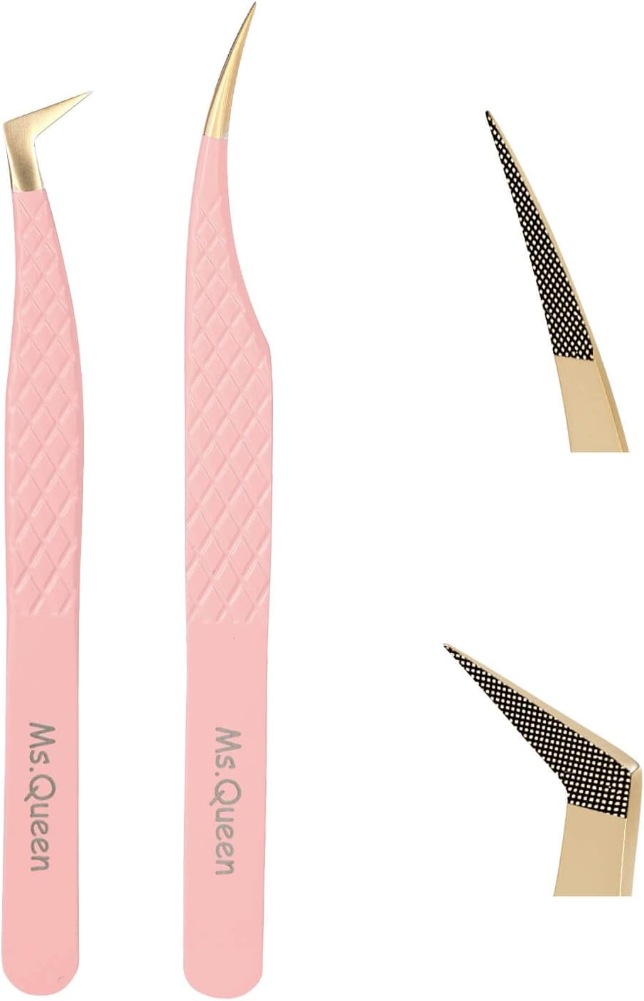 Ms.Queen Lash Extension Tweezers,2Pcs Fiber Tip Grip Boot Volume Tweezer and Dolphin Isolation