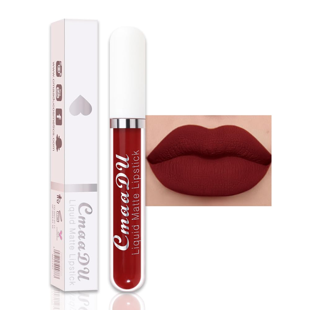 evpct 1Pcs Dark Red Liquid Matte Lipstick Lipgloss Set for Women, labiales mate 24 horas originales