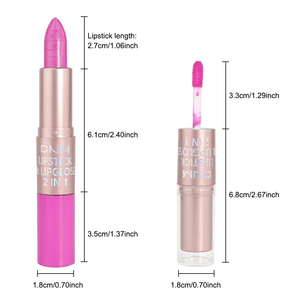 evpct 2 in 1 Hot Pink Glitter Metallic Shimmer Diamond Lipstick and Lip Gloss Set for Women Long