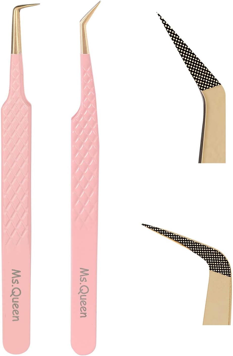 Ms.Queen Eyelash Tweezers Set,Professional 2Pcs Fiber Tip 45 90 Degree Mega Volume Lash Extension