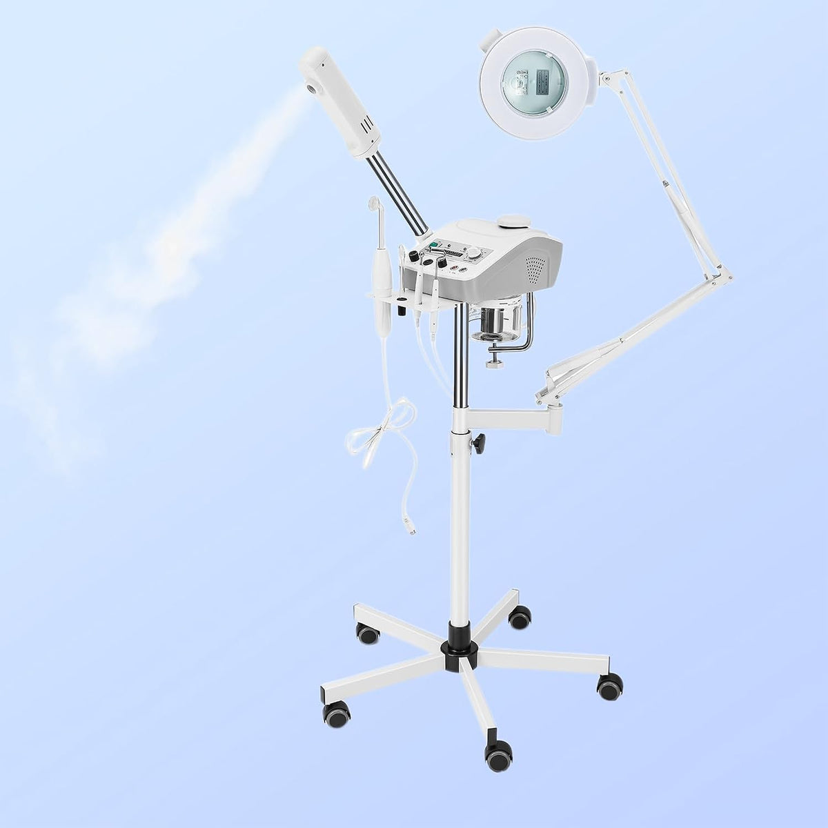 Professional 4in1 Ozone Face Steamer for Deep Hydration with Magnifying Lamp, High Frequency