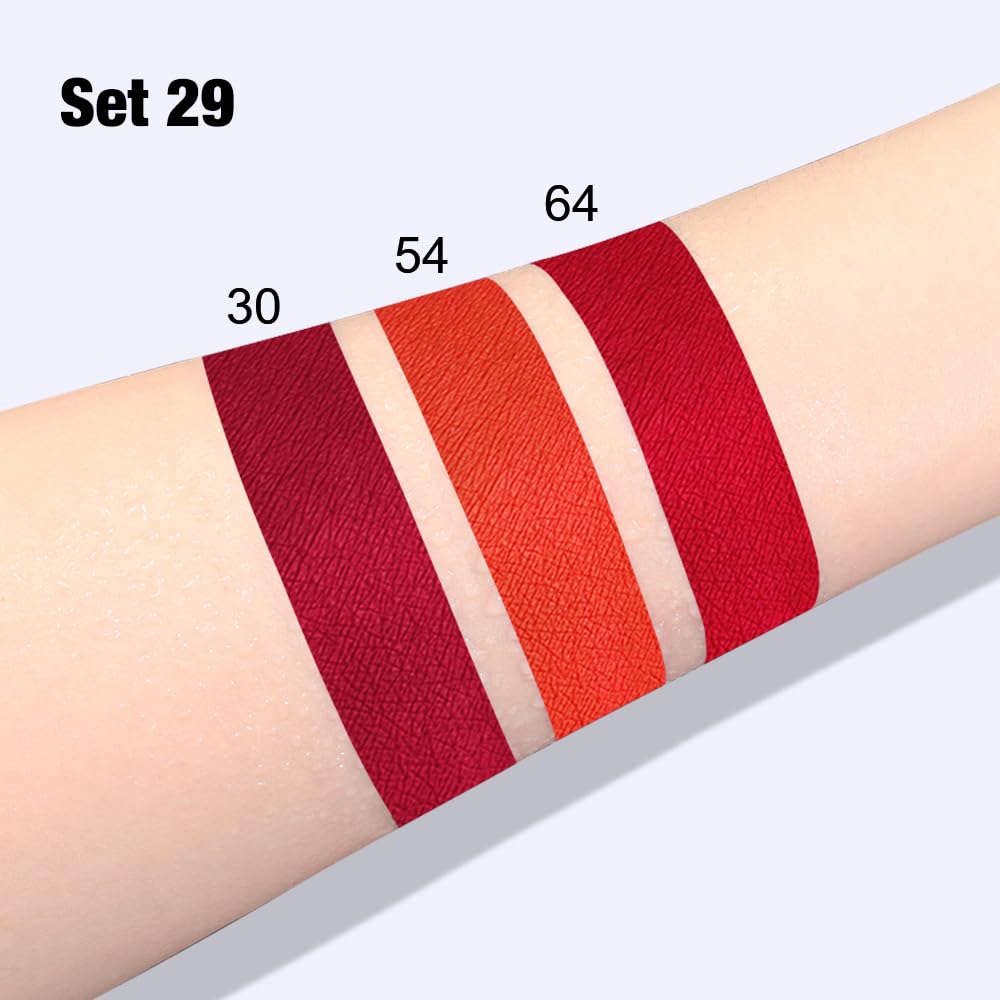 evpct 3Pcs Dark Orange Ruby Red Matte Liquid Lipstick Lip Stain Sets for Women, Matte Lipstick Long
