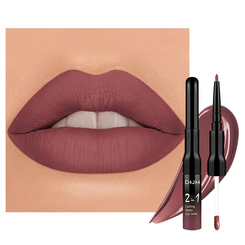 evpct 1Pcs Red Brown Matte Lip Liner & Liquid Lipstick Stain Makeup Set for Women, Red Brown Lip