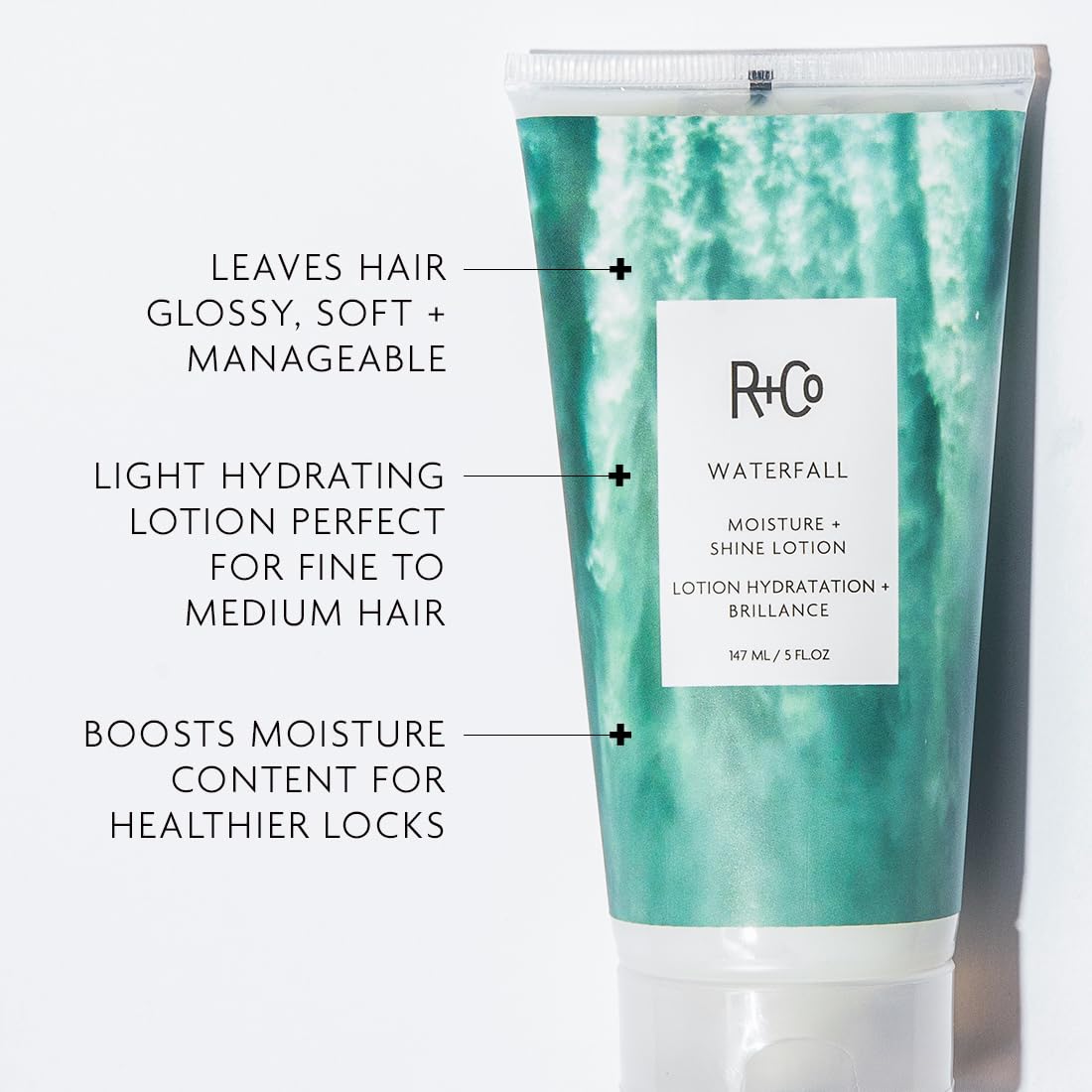 R+Co Waterfall Moisture and Shine Lotion | Lightweight Hair Hydration + Softness | Vegan +