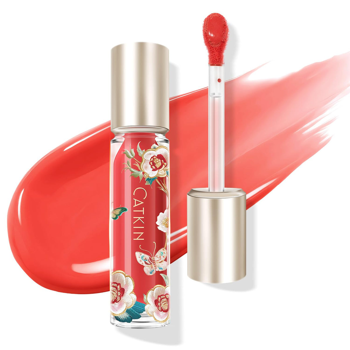 Catkin Lip Plumper Gloss, Tinted Lip Serum with Hyaluronic Acid & Jojoba Oil, Non-sticky Volumizing