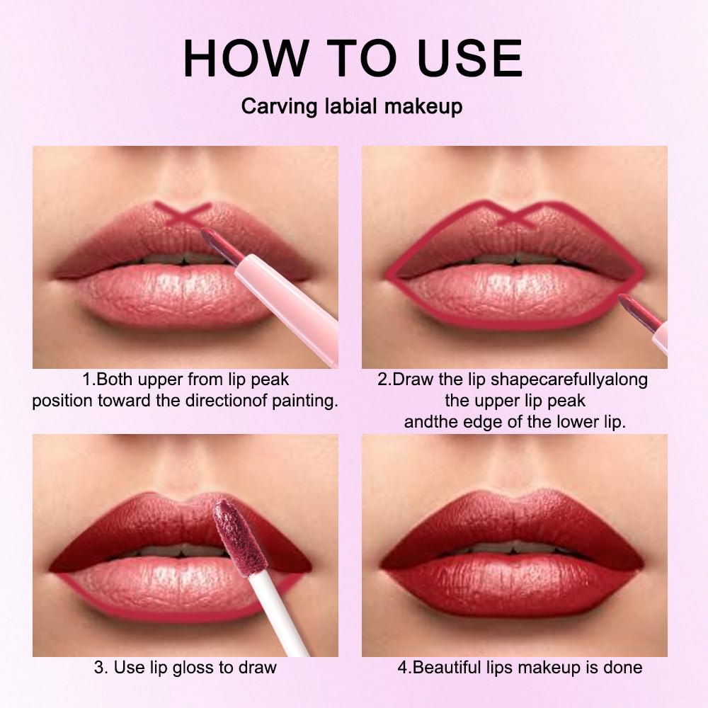 evpct Dark Red Metallic Glitter Lip Liner and Lipstick Combo Lip Gloss Stain Set Makeup for Women