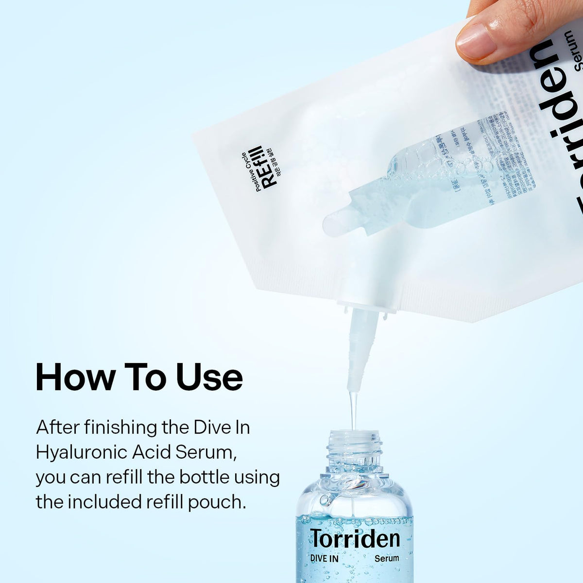 Torriden DIVE IN Serum 1.69 fl oz + refill pouch 1.69 fl oz | Deep Hydration to Get Glow Skin |