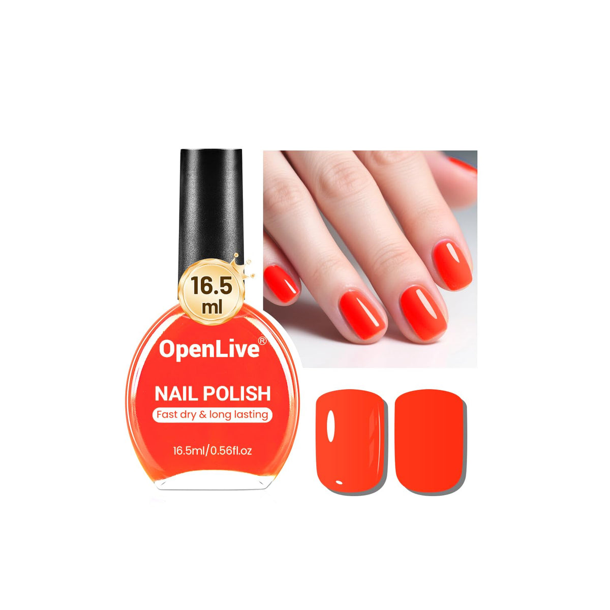 16.5ml Neon Red Nail Polish Glossy Shine Finish Large Volume Quick Dry Nail Polish, Long Lasting