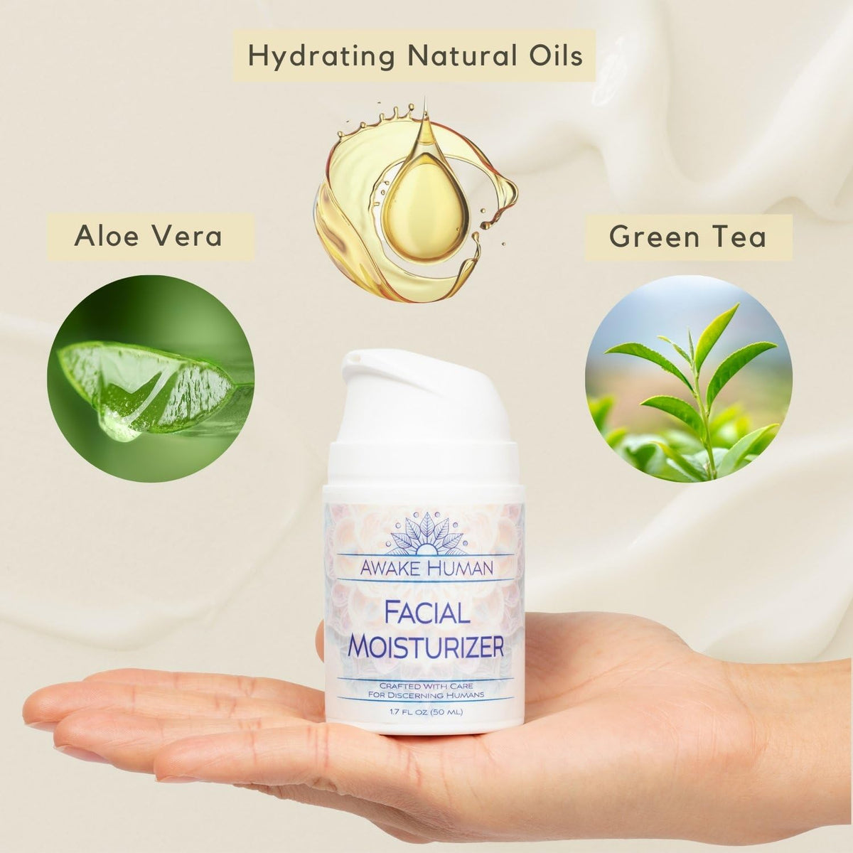 Natural Face Moisturizer for Dry Sensitive Skin - Organic Natural Face Cream - Facial Aloe & Green