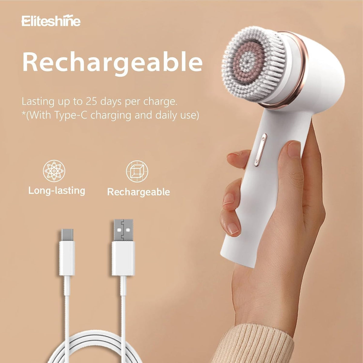 Electric Facial Cleansing Brush with Silicone and Bristle Brushheads,Gentle Electric Face Scrubber