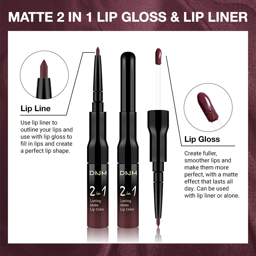 evpct 1Pcs Dark Deep Red Matte Lip Liner and Liquid Lipstick Stain Makeup Set for women, Red Long