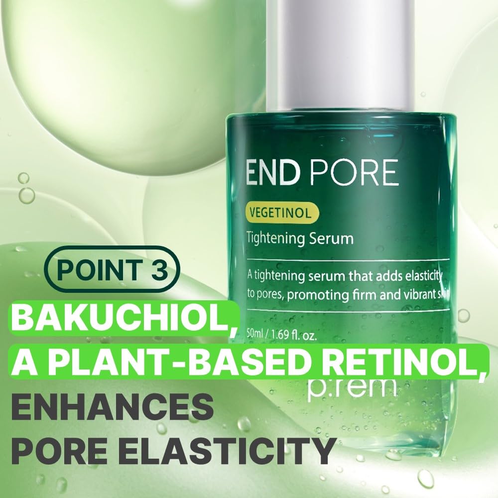 MAKE P:REM End Pore Vegetinol Tightening Serum, Pore Tightening Bakuchiol Serum with Vegan Collagen
